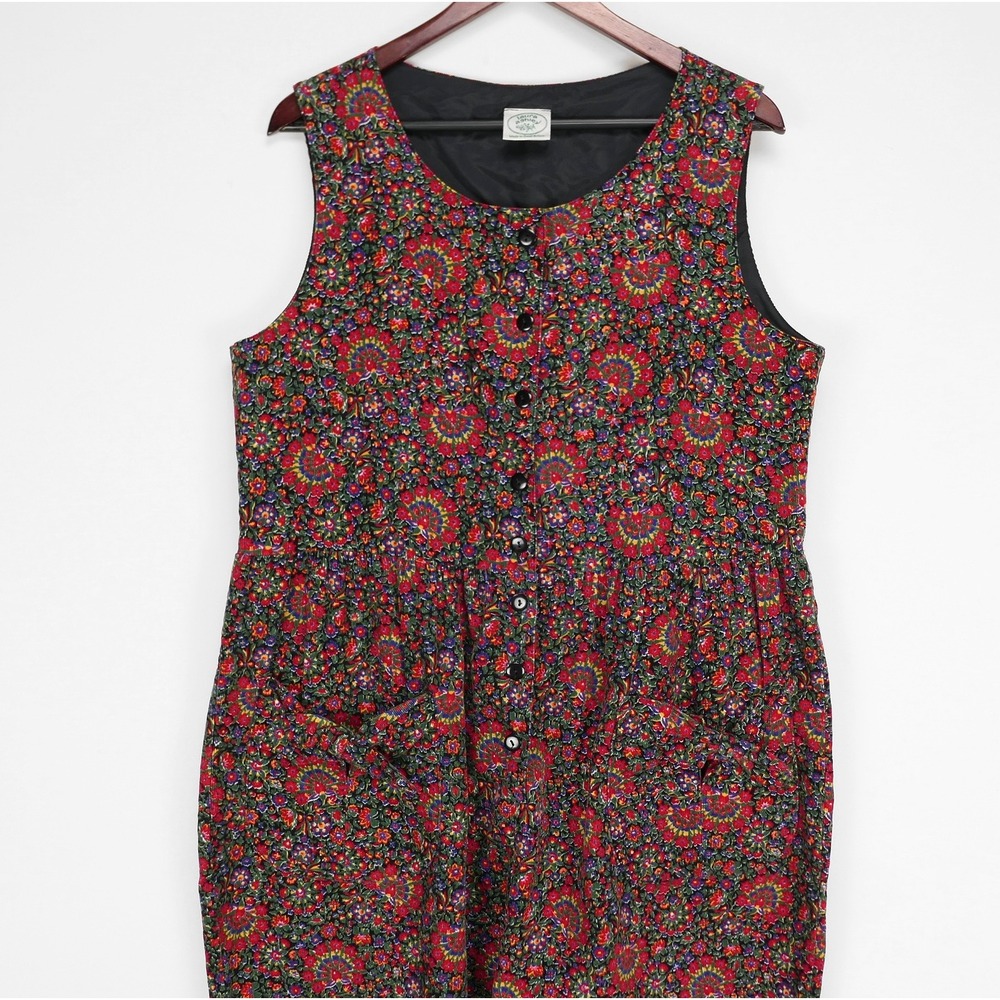 VTG Laura Ashley Jumpsuit Large Red Floral Corduroy Overalls Cottagecore UK Made